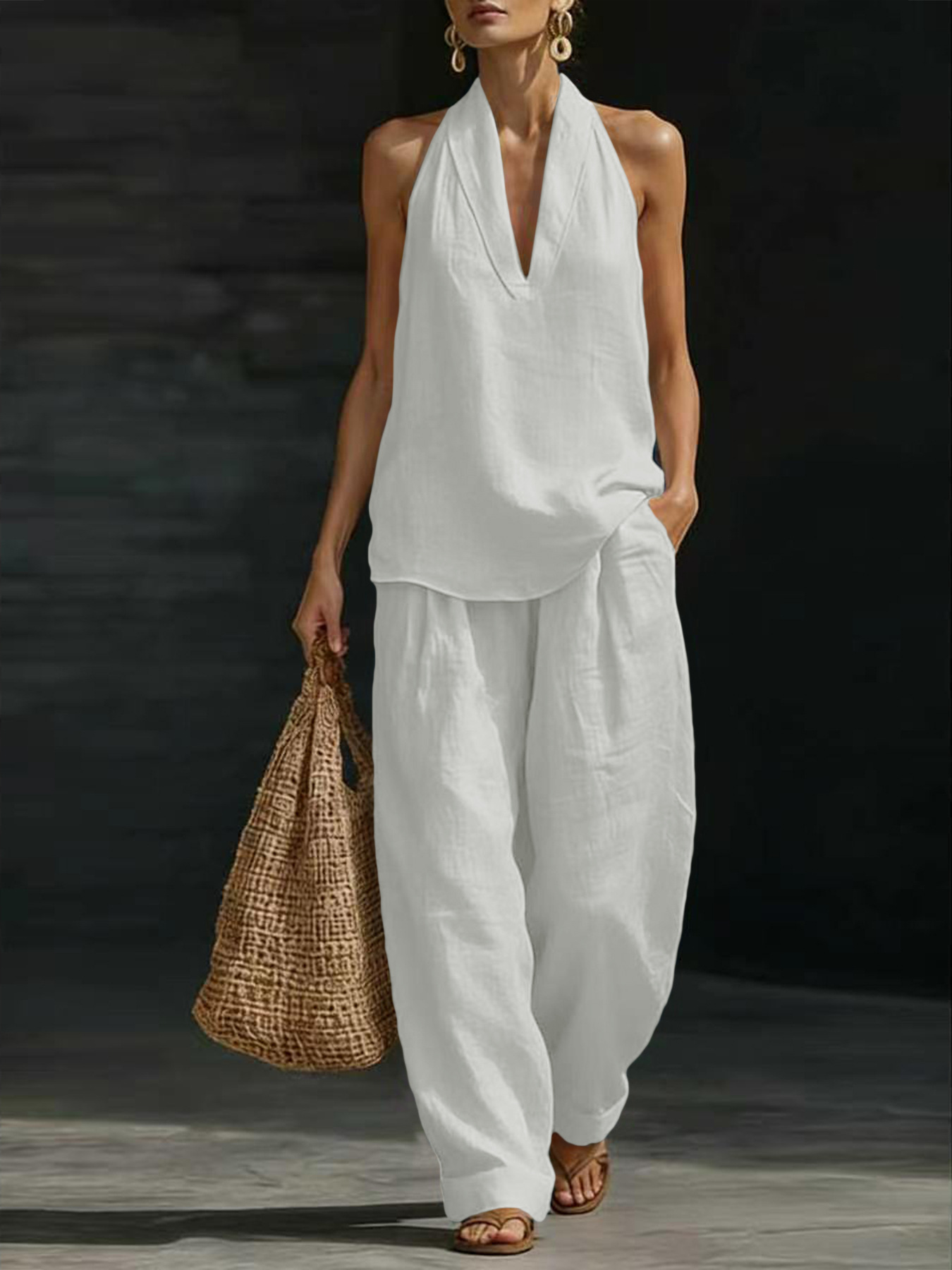 Suspender Tank Top - Conjunto Feminino de Linho 2 Peças: